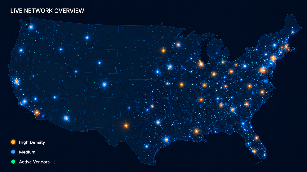 Nationwide Vendor Network Live Coverage Map